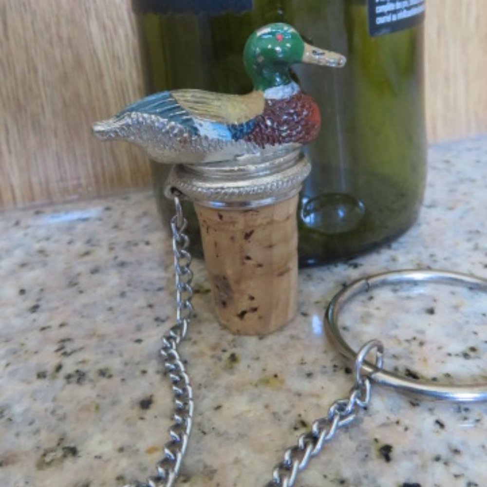 PEWTER Mallard DUCK Wine Stopper with Ring & Chain (K296)
